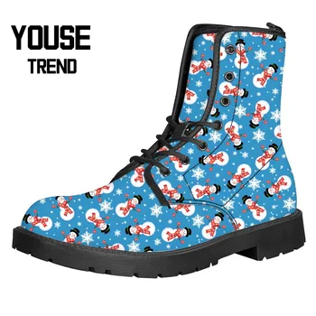 

Winter Women's Ankle Boots Personality Women's Boots Christmas Theme Snowman Elk Pattern Printed Women's Boots Large Size