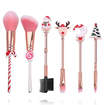 

New Cartoon Makeup Brushes Set Beauty Eye Shadow Blush Brush Christmas Elk Cute Mini Make Up Kit