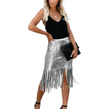 Женская юбка с высокой талией, расшитая блестками, элегантная юбка-карандаш длиной до колена, юбка с кисточками, серебристая, розовая, черная, Женская юбка с запахом, юбка для офиса