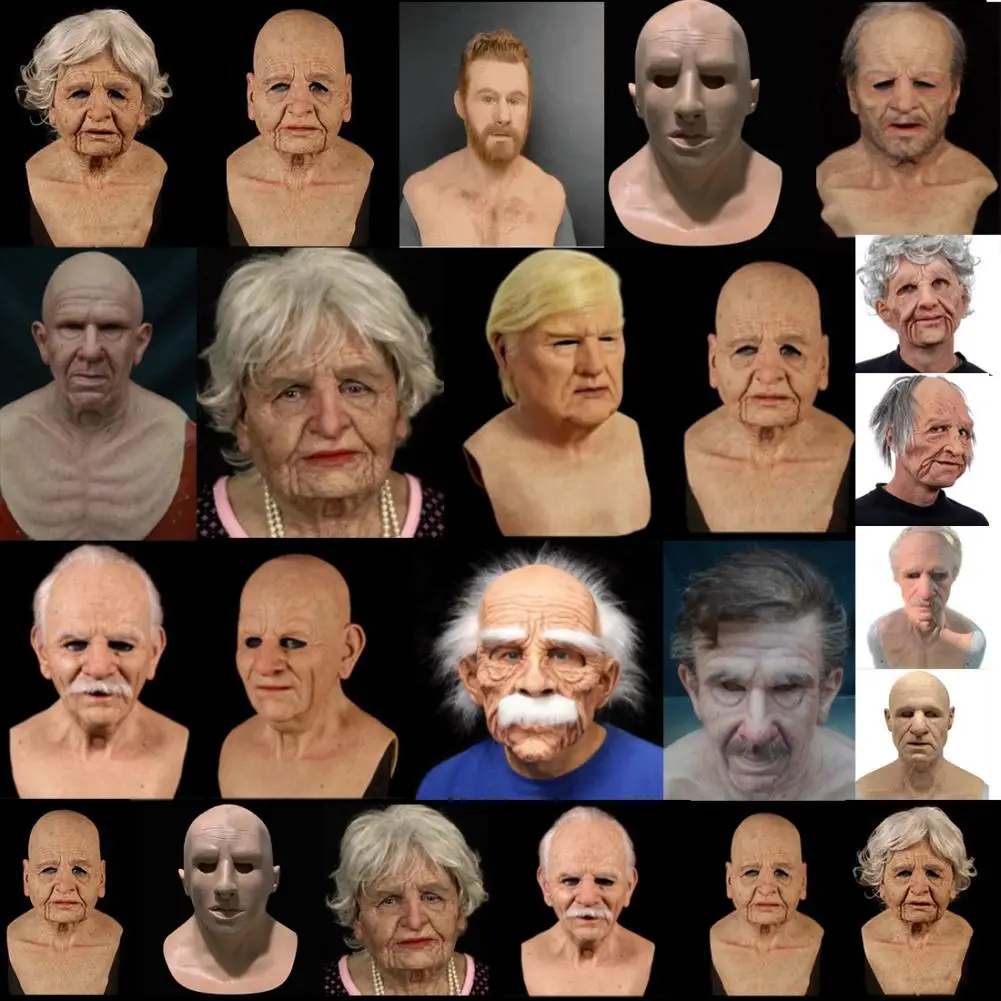 

Kuulee Cosplay Bald Old Man Wrinkle Face Mask Halloween Party Carnival Props