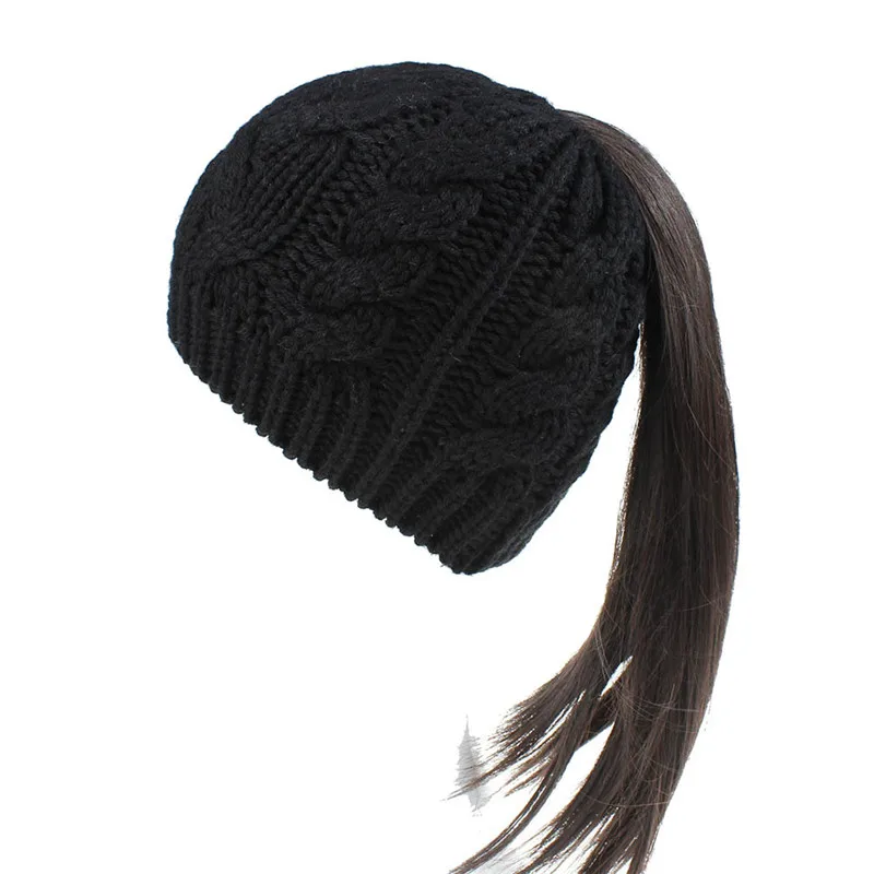 Теплая шапка с ушками «конский хвост» для детей; сезон осень-зима; Skullies Beanies; шапка из шерсти; вязаные однотонные модные аксессуары; Outdoor-XMC-W6 - Цвет: 7