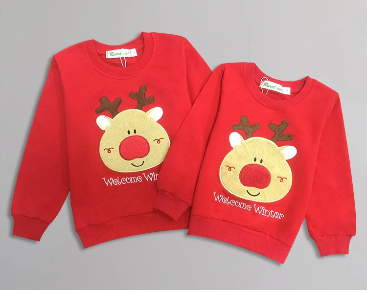 christmas clothes family matching outfits deer head pure cotton long sleeved thick and thin fleece baby-6M climb clothes