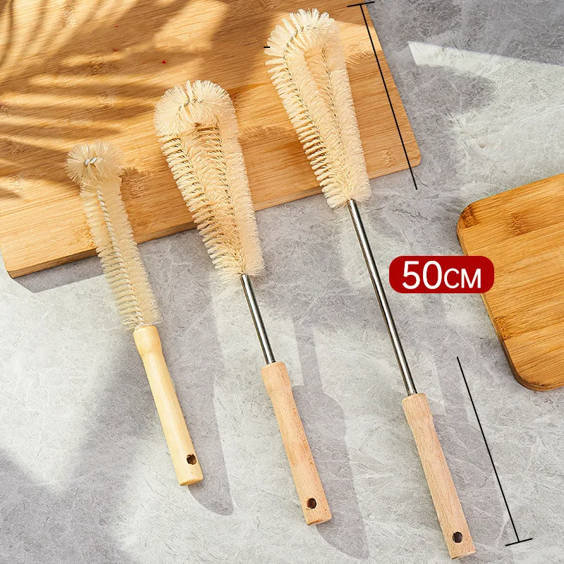 

100Pcs/Lot Kitchen Cleaning Brush With Long Handle Coffee Tea Glass Cup Baby Bottle Brush Hangable Wooden Handle Cleaner Gadgets
