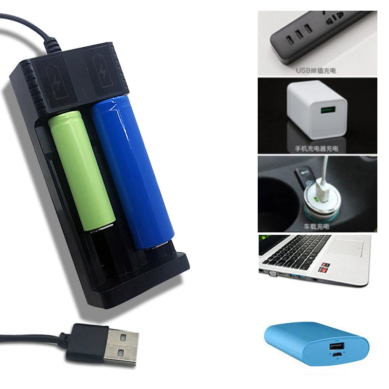 Battery Charger Adapter Universal USB 1/2 slot 18650 Smart Charging For Rechargeable Batteries Li-ion 18650 26650 14500