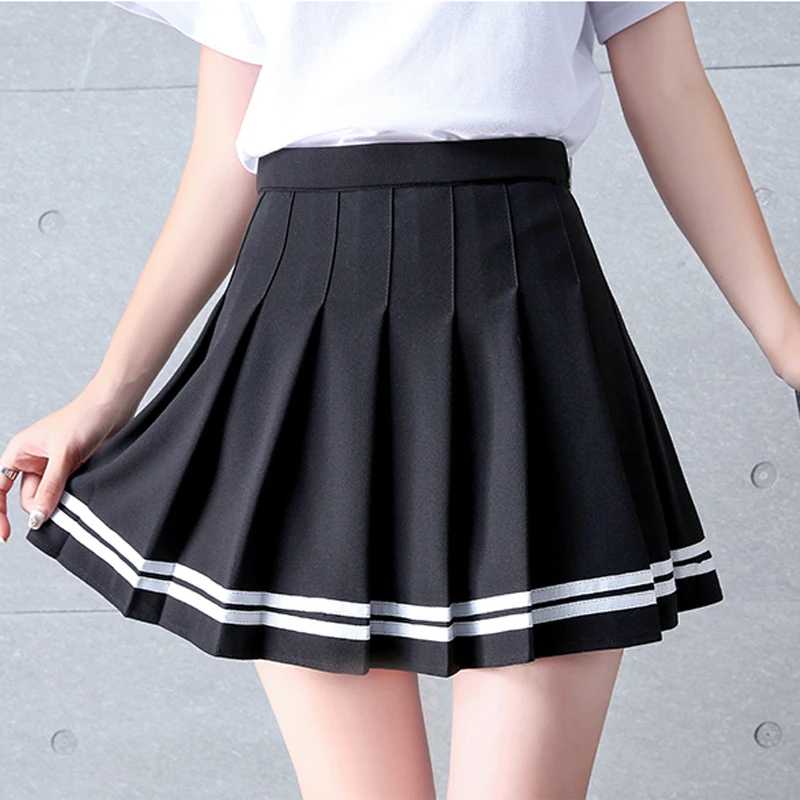 Y2k Summer Korean Fashion Short Women Skirt Casual Slim Elastic High-Waisted Striped Harajuku Pleated Plaid A-Line Mini Skirts