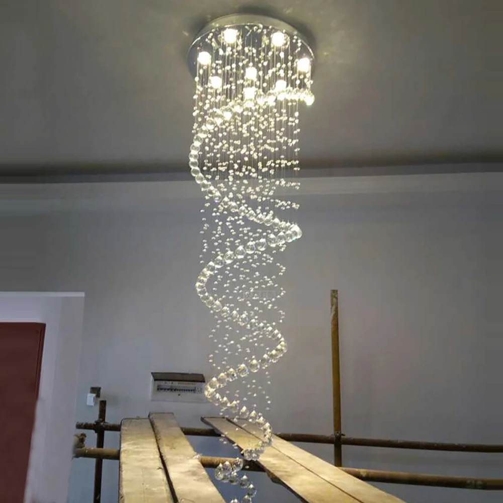 

Modren spiral waterfall shape stairwell chandelier lighting LED crystal chandelier for long loft theaters light fixtures