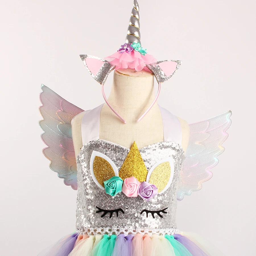 Sequin Unicorn Flower Girls Tutu Dress Pastel Rainbow Pony Dress Kids Halloween Birthday Party Carnival Costume Unicorn Outfit (14)