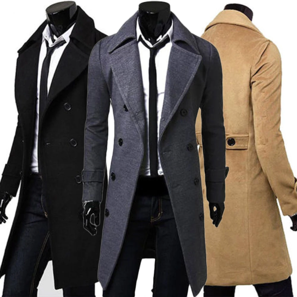 Модный мужской Тренч, теплая утолщенная куртка, шерстяное пальто, длинное пальто, топы, облегающее теплое зимнее длинное пальто, куртка