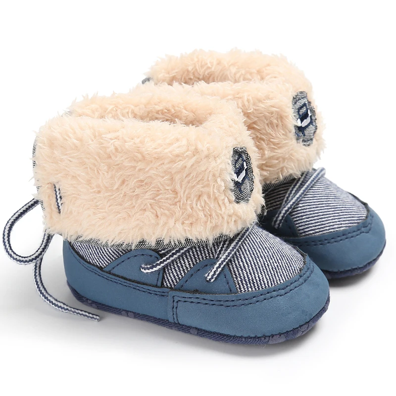 Новорожденный ребенок Теплые зимние ботинки для мальчиков и девочек, детский Снежный костюм, детская кроватка, туфли, ползунки на возраст от 0 до 18 месяцев - Цвет: Синий