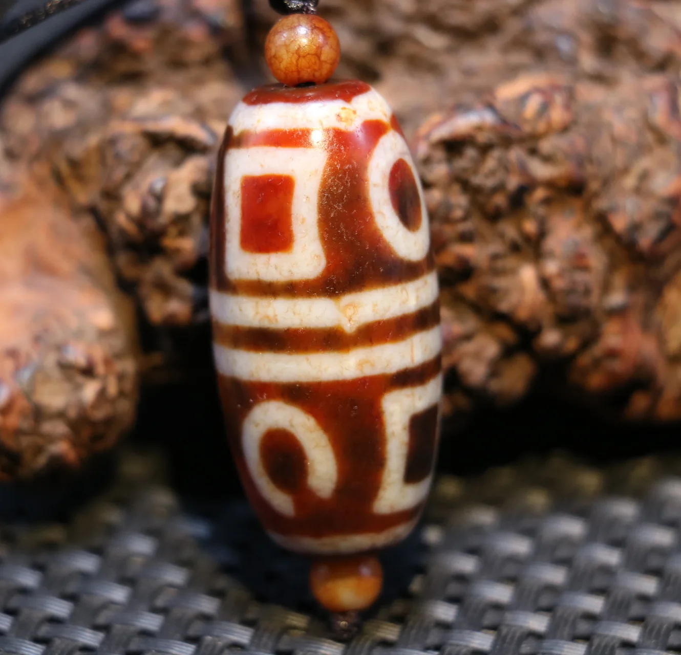 

Magic Power Tibetan Old Red Heaven&Eearth Big Drum dZi Bead Amulet Pendant Totem Timestown