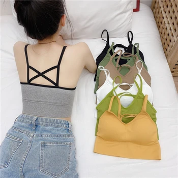 

7 Colors Girls Sexy Short Camis Tops With Bra Women Wire Free Padding Tanks Crop Tops For Female GT3817