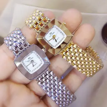

Fashion Women Watch Square Dial Alloy Linked Strap Analog Quartz Trendy Ladies Wrist Watches Bracelet Decor relojes para mujer