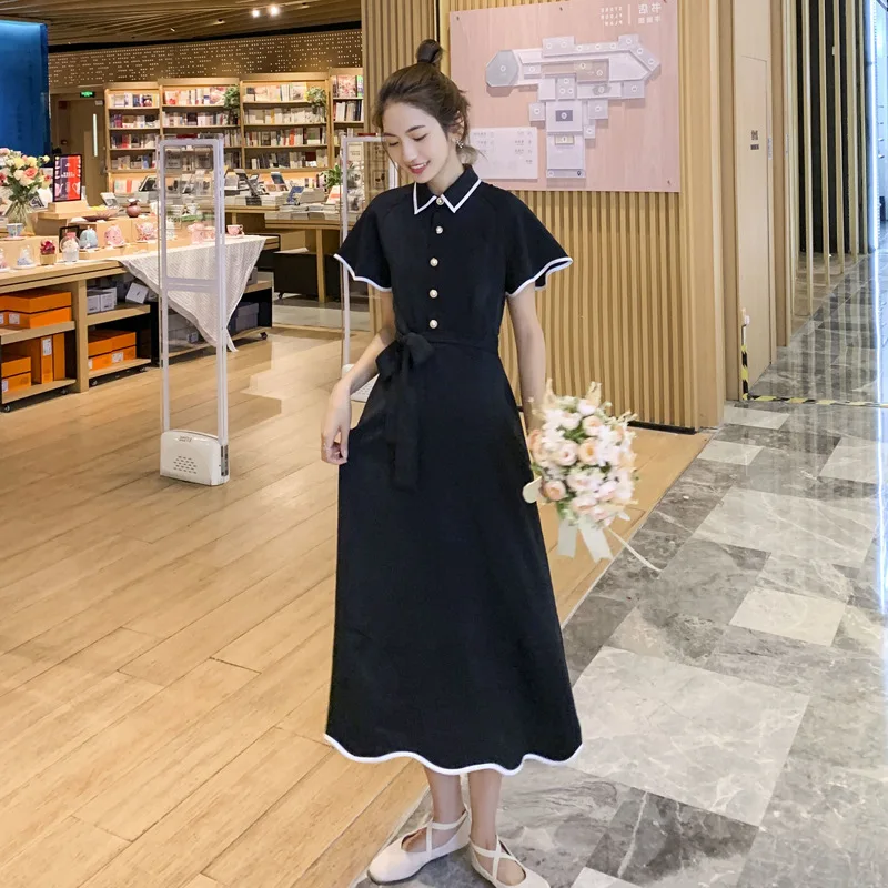 

French Retro GIRL'S Platycodon Grandiflorum Skirt Black And White with Pattern Yamamoto over-the-Knee Waist Hugging Slimming Ele
