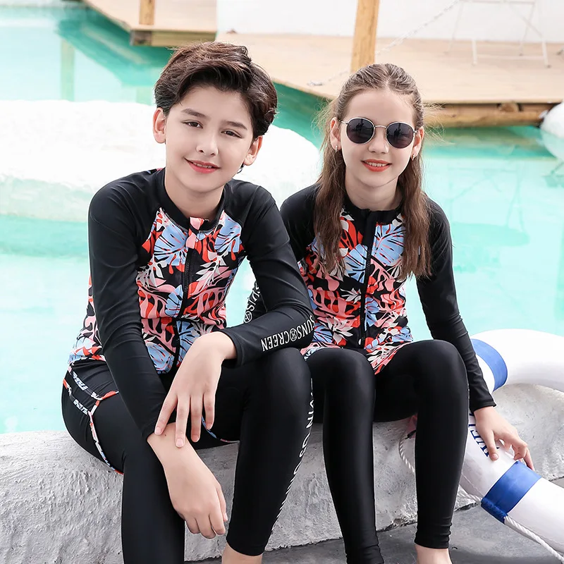 

2021 Summer New Rashguard Kids Sun Protection Long Sleeve Swimsuit Trousers Boy 3 Piece Set Skinny Quick Dry Surfing Diving Suit