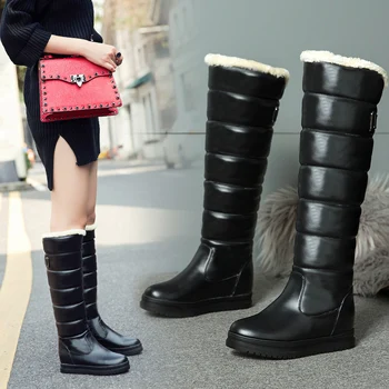 

2020 Women Knee High Boots Fashion Slip on Wedges Heel Fashion Winter snow Boots Women Boots Big Size 34-43