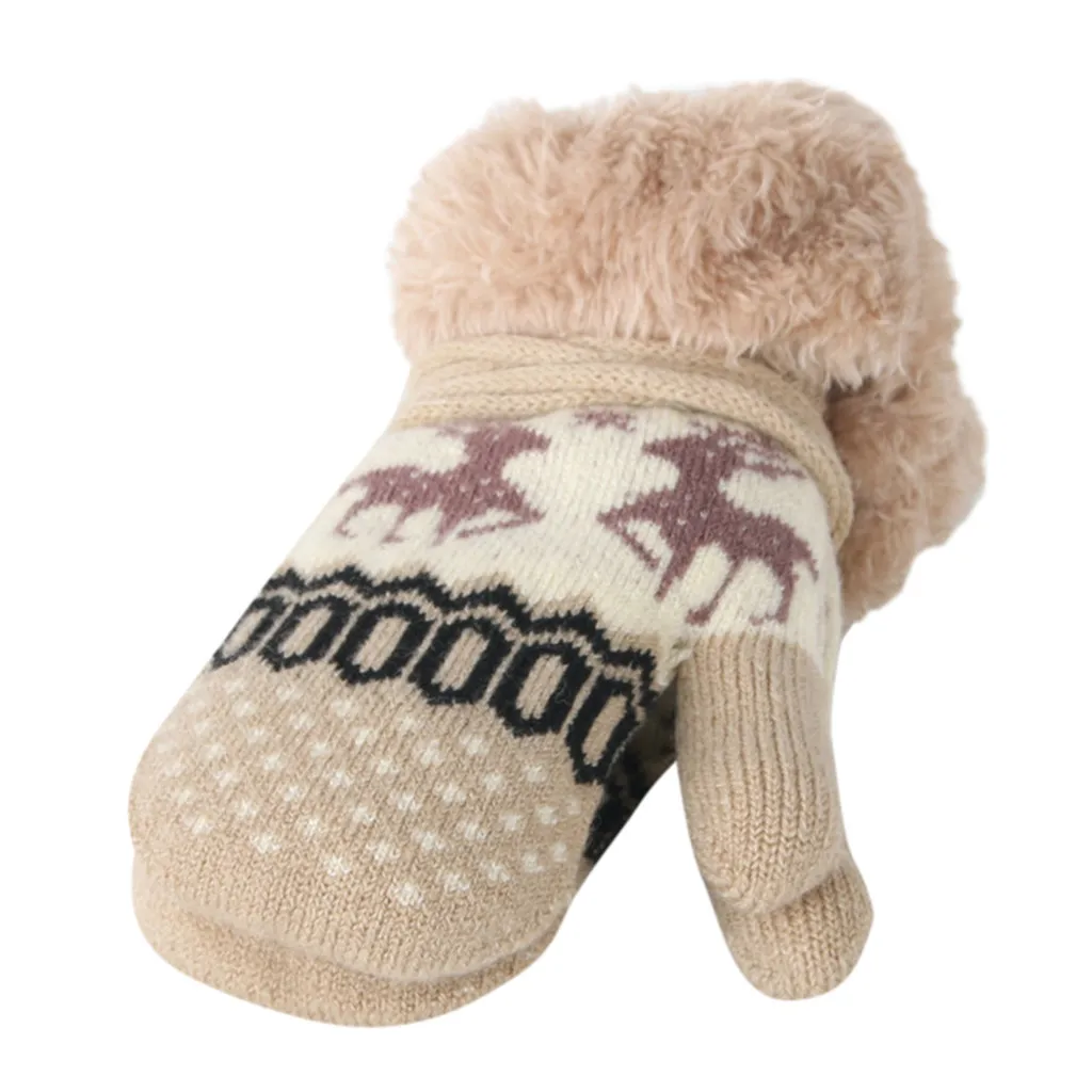 Детские теплые вязаные перчатки с рождественским оленем для маленьких мальчиков и девочек, детские перчатки, варежки для детей
