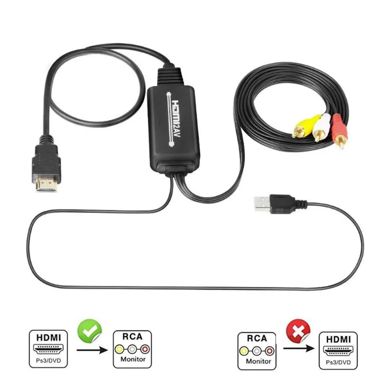 1.8m Hdmi To Rca Av To Hdmi Cable Av2hdmi Hdmi2av Digital Signal 3rca  Converter Cable For Tv Vhs Vcr Dvd Records Chipsets Shown - Audio & Video  Cables - AliExpress