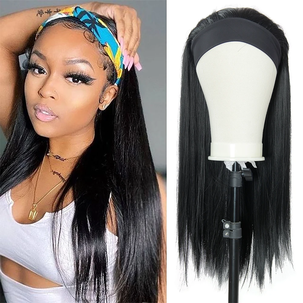 Peluca con diadema de pelo sintético para mujeres negras, Pelo Rizado Afro, 20 pulgadas, ondulado, sintético largo