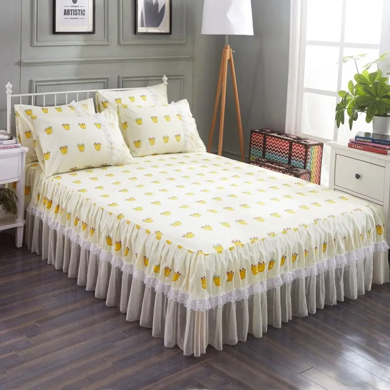 1pc Bed Skirt+2pcs Pillowcases Bedding Set Romantic Lace Bed Skirt Set Ruffle Soft Fitted Bed Sheet Queen King Size Bed Skirt - Цвет: Color 6