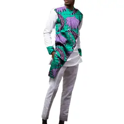 Для мужчин Африканский комплект одежды рубашка + штаны, модный цвет соответствия мужской Длинные рукава Топы с брюками в африканском стиле