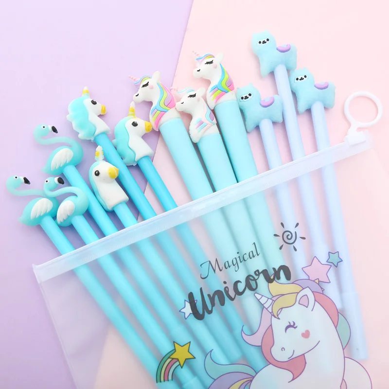 Mixing 12pcs Set Gel Pen Kawaii Cartoon Creative Alpaca Cute Cool School Ink Pens Office Stationary Supply with Pencil Bag - Цвет: 22