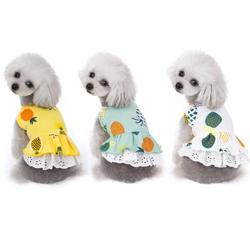 

Pet Dogs Summer Dress Cute Pineapple Print Princess Dress for Yorkies Chihuahua Soft Cotton Pet Skirt For Puppy Cats Pets Dress