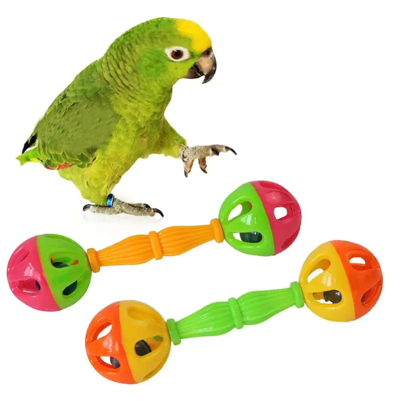 Sonajero de juguete para pájaros y loros, juguete divertido de plástico para ejercicio, campana de doble cabeza, 2 uds.