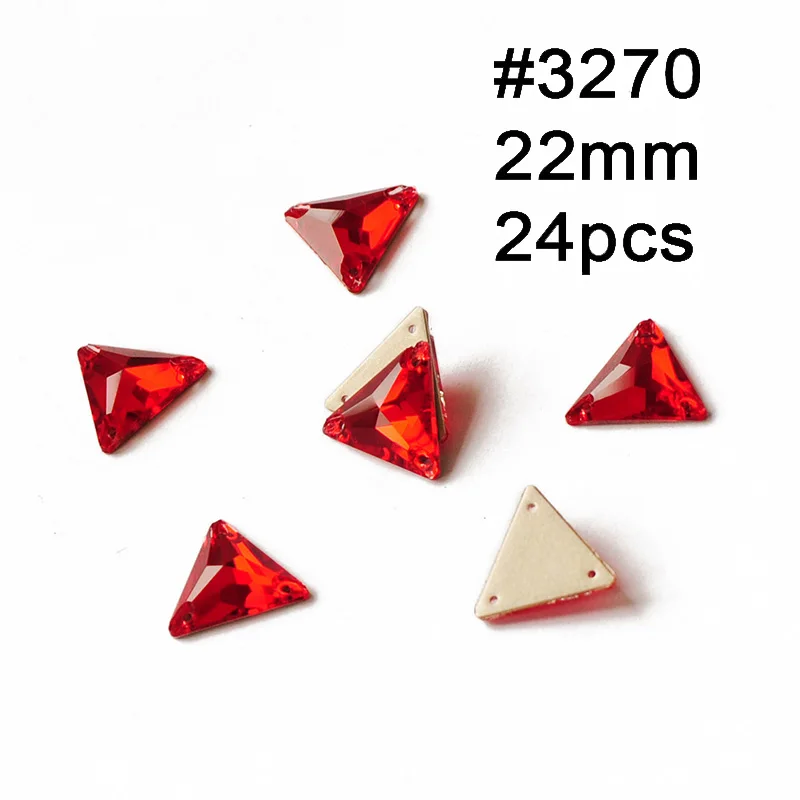 Triangle 22mm 24pcs Хрустальные Стразы светло Сиам красное стекло пришивные стразы с отверстиями плоские с оборота DIY Швейные Стразы для одежды свадебное платье - Цвет: Triangle 22mm 24pcs