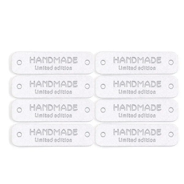 50Pcs 56x16mm Labels Handmade Tags Gold/Sliver/Black/Brown/White Leather Label For Clothing Hand Made Limited Edition Sew Tags - Цвет: Sliver