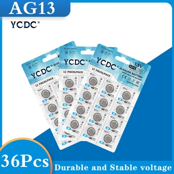 

36Pcs YCDC AG 13 Button Battery 1.5V SR44SW L1154 RW82 RW42 LR44 357 AG13 Coin Cell Batteries for Watch Calculator toys