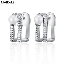MAIKALE, новинка, классические серьги-гвоздики с жемчугом, цвета: золотистый, серебристый, AAA, кубический цирконий, корейские серьги для женщин, подарок для друзей