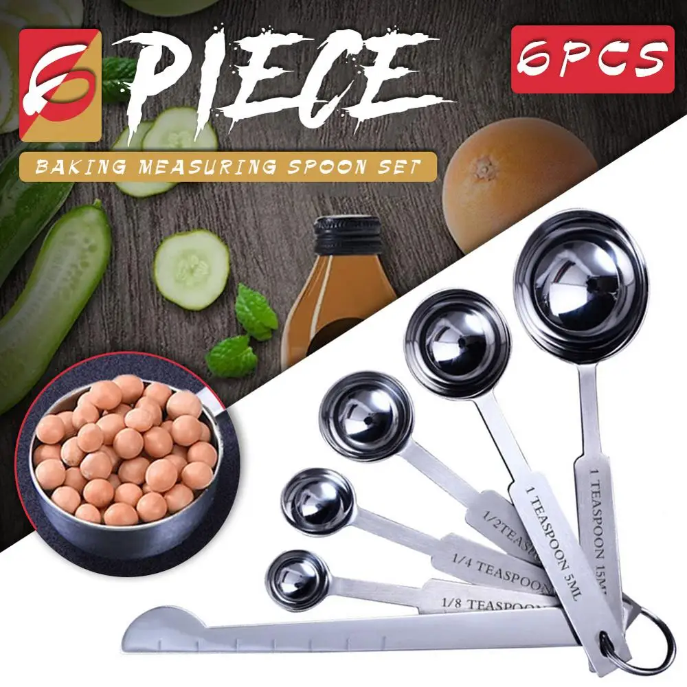 6 pcs/set Measuring Spoons Stainless Steel Seasoning Coffee Tea Measuring Spoons With Scale Bakery Tool Kitchen Supplies