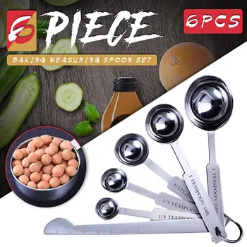 6 pcs/set Measuring Spoons Stainless Steel Seasoning Coffee Tea Measuring Spoons With Scale Bakery Tool Kitchen Supplies