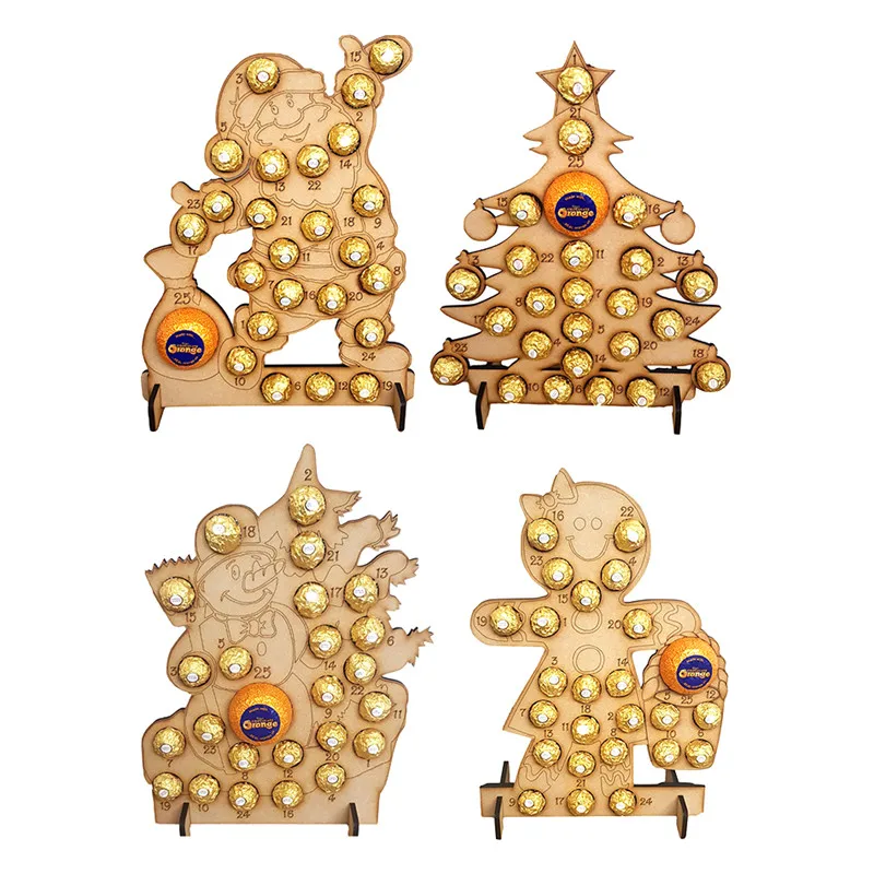 

SEAAN Christmas Calendar Wooden Santa Claus Advent Chocolate Orange Christmas Tree Home Party Decoration Home Use Table Decor