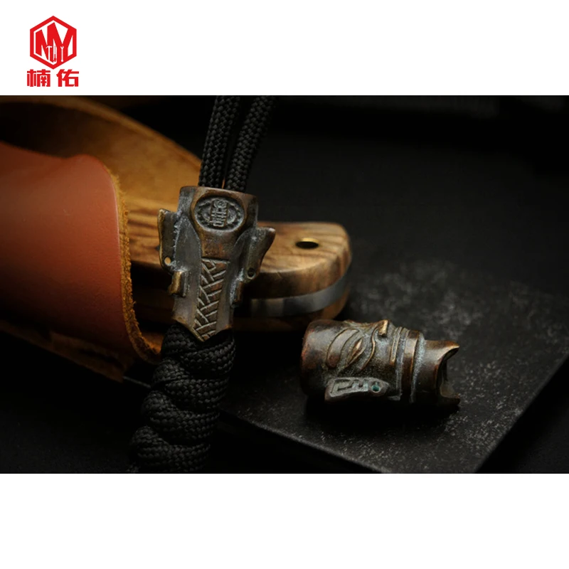 1 шт. бронзовая маска Sanxingdui ручной работы, латунные медные EDC бусы на веревочке, шнурки, подвески, ножи, бусины, зонтик, веревка, шнур, подвески