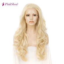 Pinkshow#613 длинные светлые парики на кружеве для женщин, волнистые синтетические парики на кружеве, термостойкие волокна, парики на каждый день