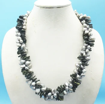 

Classic, beautiful, natural grey baroque pearls and natural coral necklace 23"