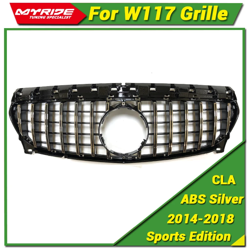 Для Mercedes W117 C117 передняя решетка гриля GTS стиль CLA класс CLA 200 CLA180 CLA250 CLA45 ABS серебряные решетки без знака-18
