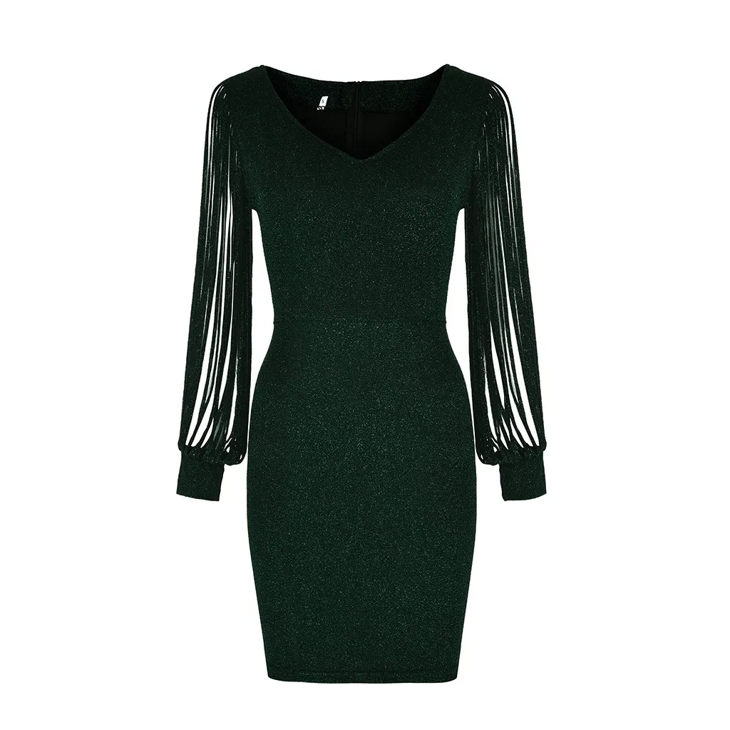 Green Sukienki vestidos ropa mujer, женское платье, сексуальное, однотонное, расшитое блестками, блестящее, Клубное, облегающее, с длинным рукавом, зимнее платье, robe hiver - Цвет: Green