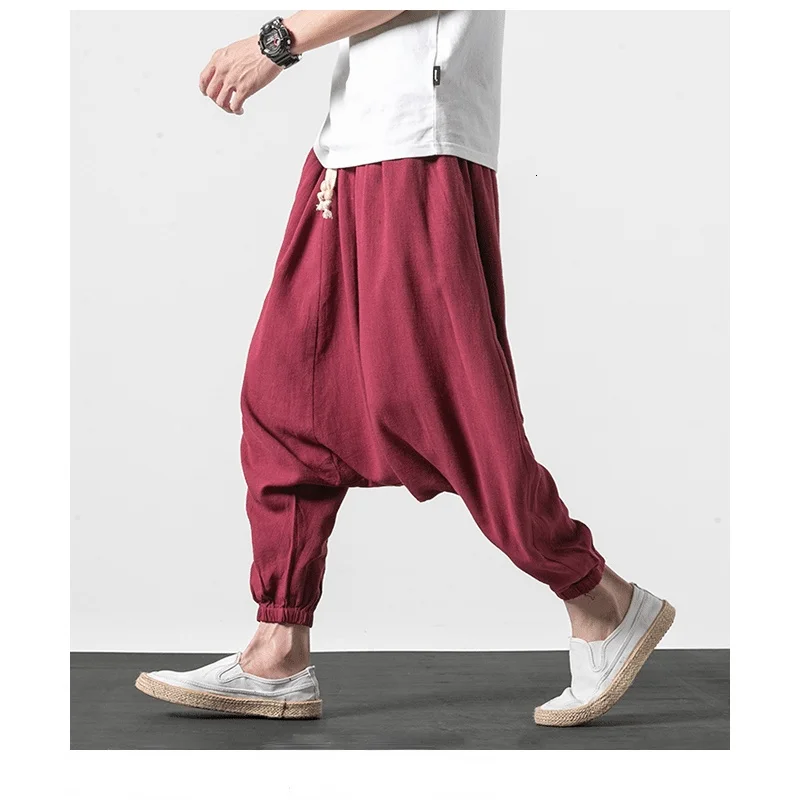MRGB Men Solid Cotton Linen Harem Pants 