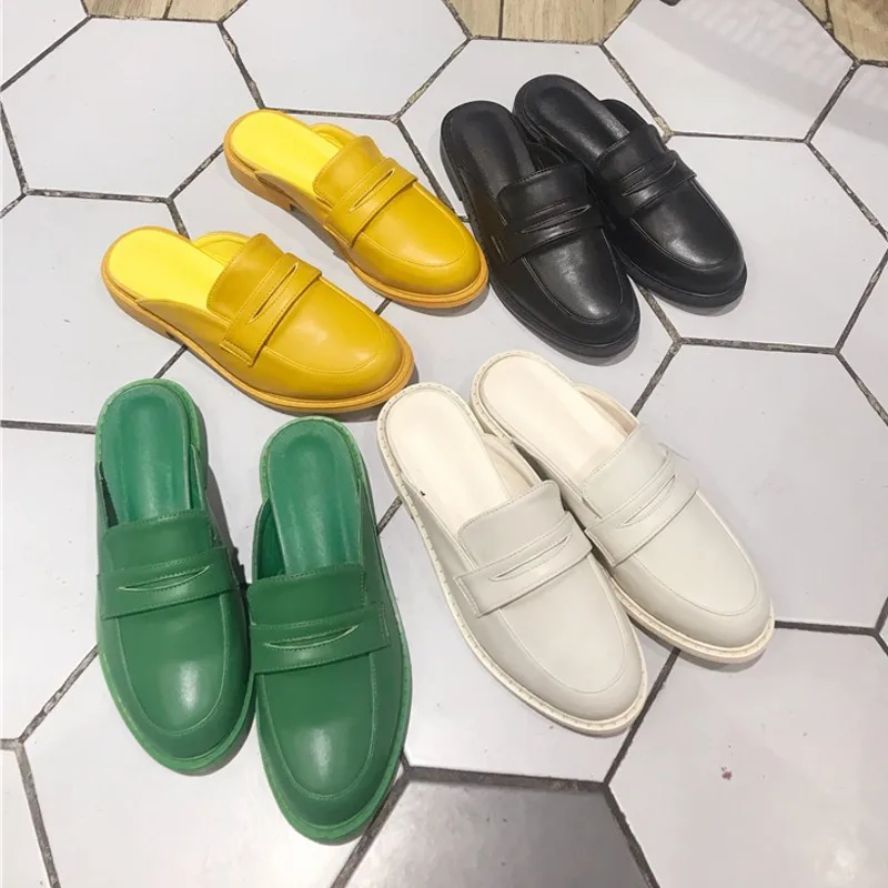 

Shoes Loafers Designer Slides Mules Women Low Cover Toe Women's Slippers 2019 Luxury New Sliders Rome Rubber PU Basic Autumn