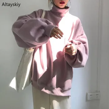 

Hoodies Women Turtleneck Girls Solid Korean Style Long-sleeve Students Clothing Loose All-match Fashion Leisure Womens Female