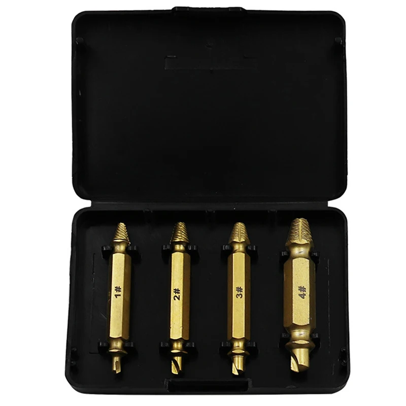 

4pcs Damaged Screw Extractor Drill Bits Guide Set Broken Speed Out Easy out Bolt Stud Stripped Screw Remover Tool