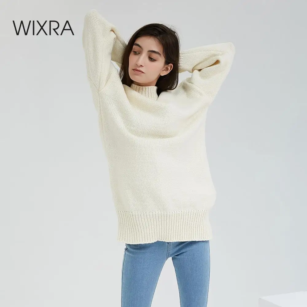 Wixra, Женский Вязанный свитер, женские Топы с длинным рукавом, вязаные свитера с высоким воротом, Повседневная Уличная одежда, осень-зима