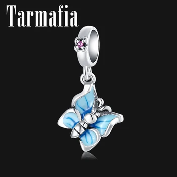 

2019 New Charming Blue Enamel Butterfly Pendants 925 Sterling Silver Charms Beads fit Original European Btacelet Jewelry Making