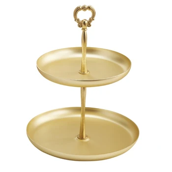 

Two-Tier Gold Jewelry Tray Serving Plate Tray Food Storage Ornaments Necklace Ring Earring Tray Home Decoration