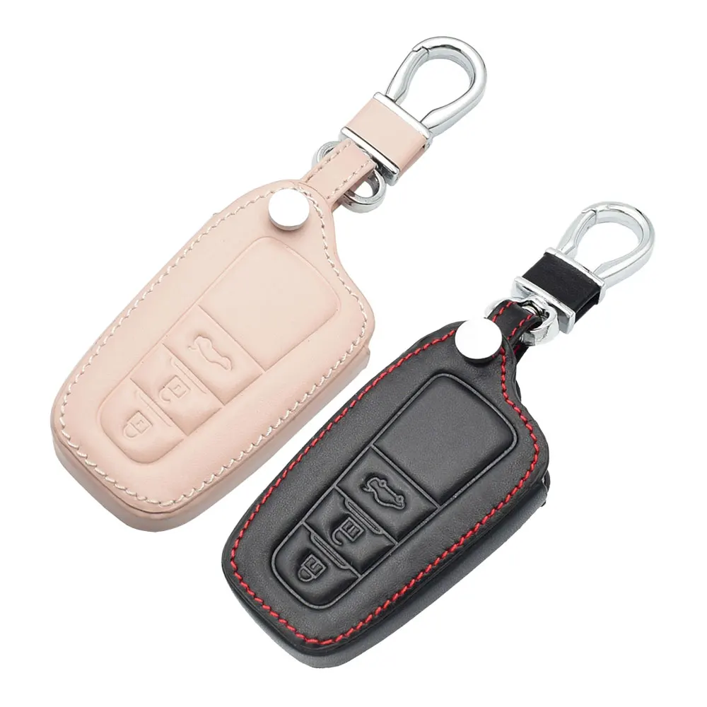 Кожаный чехол для ключей автомобиля для Toyota CHR Camry Prius Prado Aygo RAV4 3 кнопки без ключа дистанционного управления умный ключ защитный чехол красный