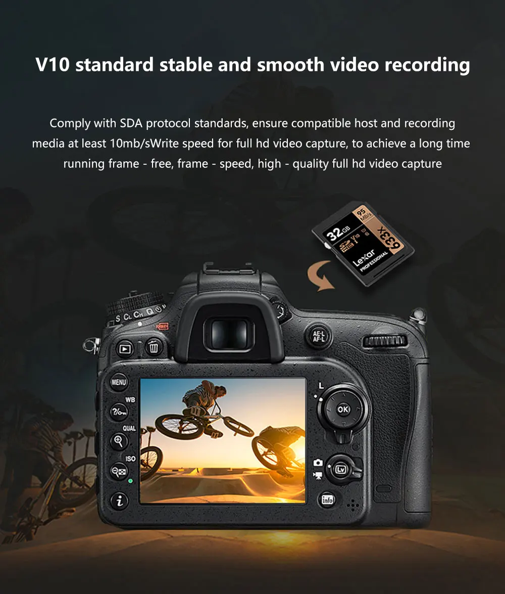 Lexar SD Card 633x Original 95M/s 32GB U1 SDHC 64GB 128GB 256GB 512G U3 SDXC Class 10 Memory Card For 1080p 3D 4K video Camera