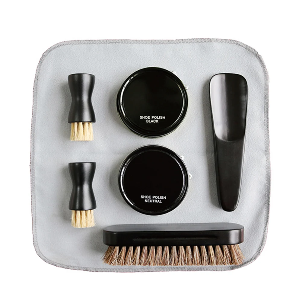 

6pcs Cleaning Car Seat Shop Home Shoehorn Cloth Sofa Brush Leather Care Boots Travel Shoes Maintenance Kit Polish Cream