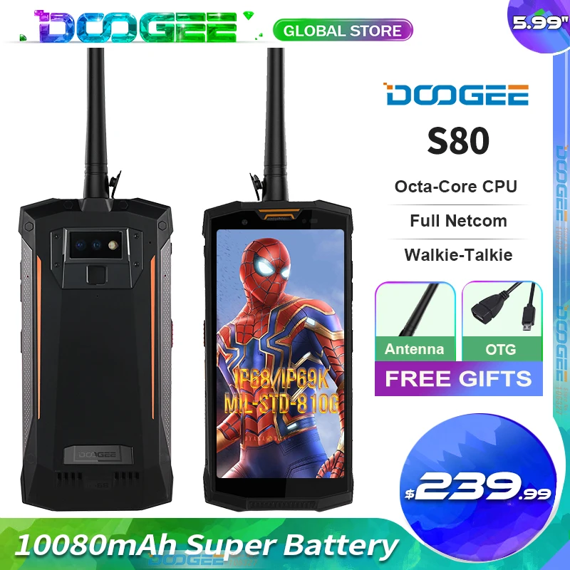 DOOGEE-Walkie-talkie S80 IP68/IP69K, móvil con carga inalámbrica, NFC, 10 080 mAh, 12 V, 2 A, 5,99 FHD, Helio P23, ocho núcleos, 6 GB, 64 GB, 16,0 MP